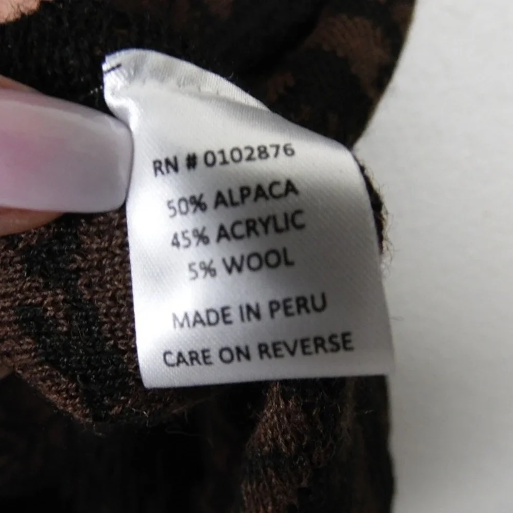 NOVICA Alpaca Ruana Button Front Poncho‎ Cloak Black Brown One Size Layering